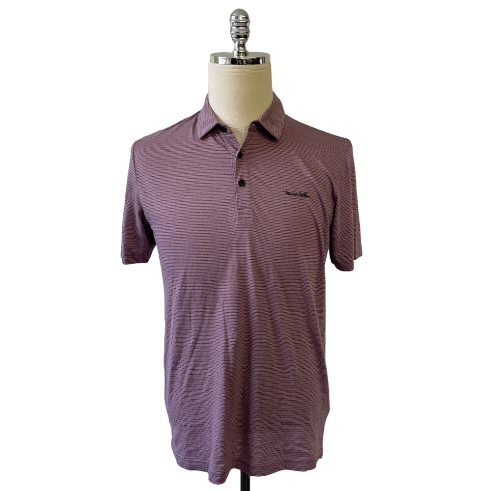 Travis Mathew Men's Small Mauve Pink Stripe Short Sleeve Golf Polo Shirt